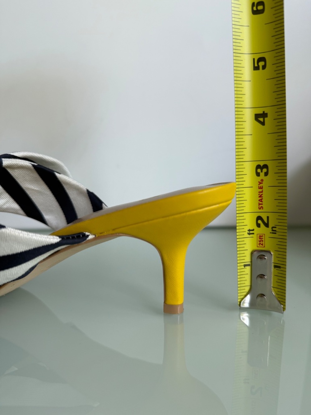 CAbi Style 6022 Bow Kitten Heels Blue Stripe Bow Yellow Heel Size 8 EUC w/Box - Picture 12 of 12